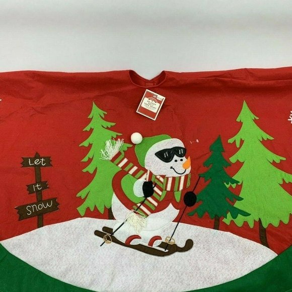 Tree Skirt Felt 48" Christmas Snowman Red White Green NEW - Picture 10 of 11